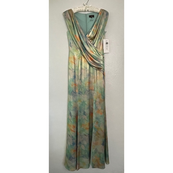 Theia Size 4 Designer Sample Maxi Dress Floral Iridescent - Picture 1 of 9